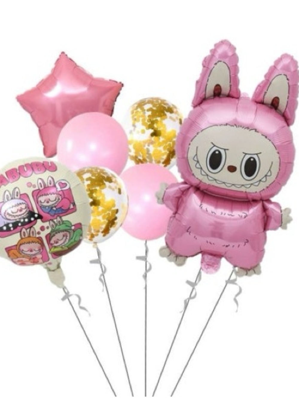 Labubu Pink Bunny Party Balloon Bouquet - Home Party Supplies